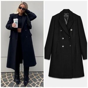 Zara Black Double-Breasted Coat